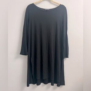 Eileen Fisher Black 3/4 Sleeve Split Hem Round Neck Tunic - Size S